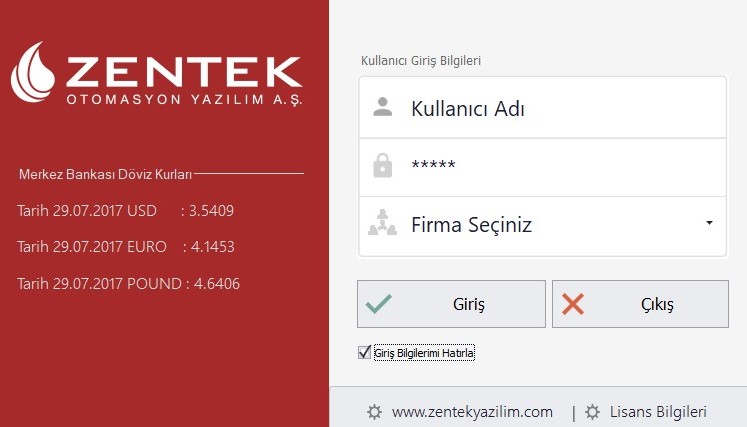 zentek ön muhasebe programı giriş ekranı