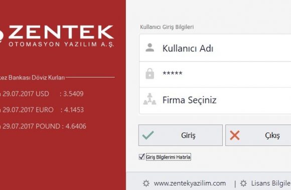 Zentek Yazılım Giriş Ekranı